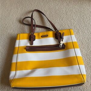 Dana Buchman Striped Yellow and White Tote Bag